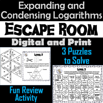 Preview of Expanding and Condensing Logarithms Activity: Algebra Escape Room Math Game