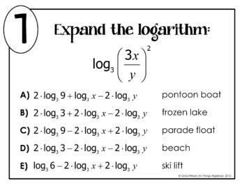 Expanding and Condensing Logarithms Math Lib - DISTANCE LEARNING