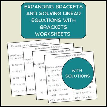 Preview of Expanding brackets and solving linear equations with brackets worksheets (with s