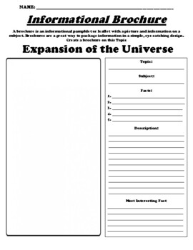 Preview of Expansion of the Universe "Informational Brochure" Worksheet & WebQuest