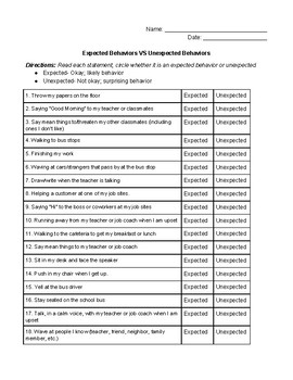 Preview of Expected VS Unexpected Behaviors Worksheet