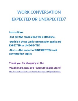 Preview of Expected vs. Unexpected Work Conversation Topics Cards