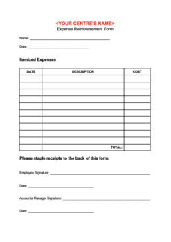 Preview of Expense Reimbursement Form