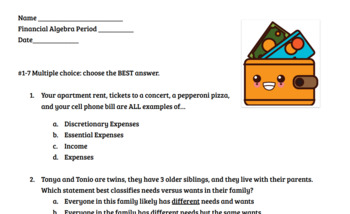 Preview of Expenses and Budgeting Quiz - 3 versions!