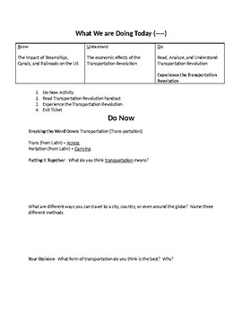 Preview of Experience the Transportation Revolution: Lesson w Modified Reading + Extension