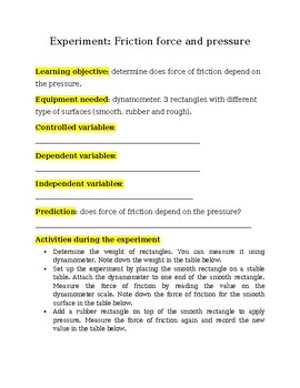 Preview of Experiment: Friction force and pressure