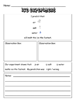 Experiment Recording Sheet (ice) by Amy Kelton  TpT