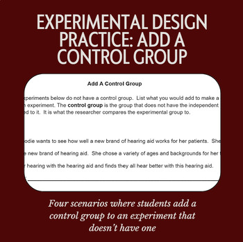 Preview of Experimental Design Practice:  Add A Control Group