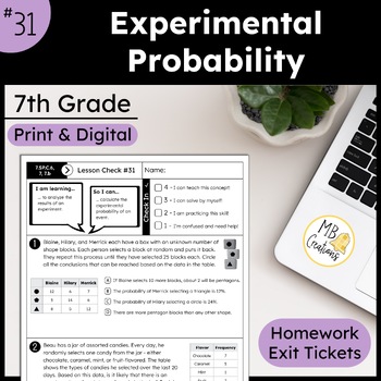 Preview of Experimental Probability Activities Lesson 31 7th Grade iReady Math Exit Tickets