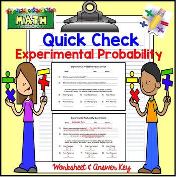 Preview of Experimental Probability QUICK CHECK Math Worksheet Answer Key Quiz Test
