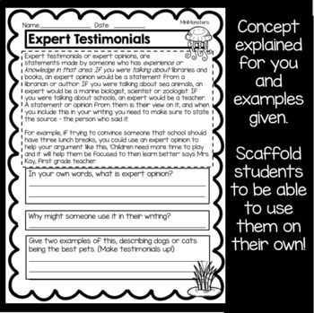 Expert Opinion Worksheets by Mini Monsters | TPT