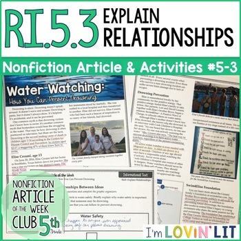 Preview of Explain Relationships in a Text RI.5.3 | Drowning Prevention Article #5-3