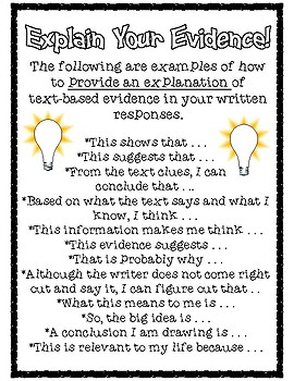 Preview of Explain Your Evidence Text Based Writing Sentence Starters