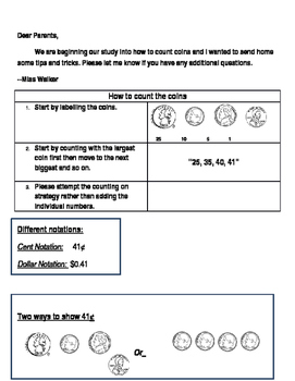 Preview of Explaining How to Count Money for parents