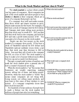 Preview of Explaining the Stock Market to Middle School Students Guided Reading