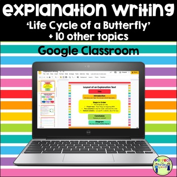 Preview of Explanation Writing - Google Classroom - Life Cycle of a Butterfly + 10 prompts