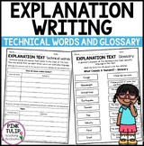 Explanation Writing - Technical Words and Glossary Worksheets