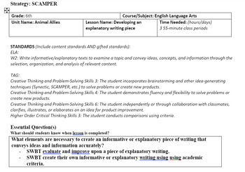 Preview of Explanatory Writing 3-Day Lesson - SCAMPER strategy