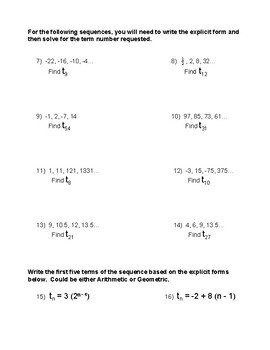 arithmetic and geometric sequences worksheet doc