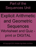 Explicit Form of Arithmetic and Geometric Sequences Worksheet