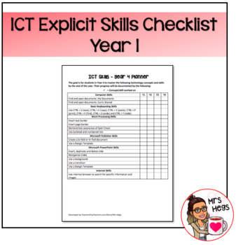 Preview of Explicit ICT Skills Checklist - Year 1