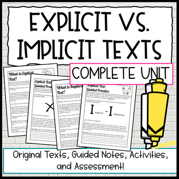 Preview of Explicit vs Implicit Text Unit | Citing Evidence Notes, Activities, & Assessment