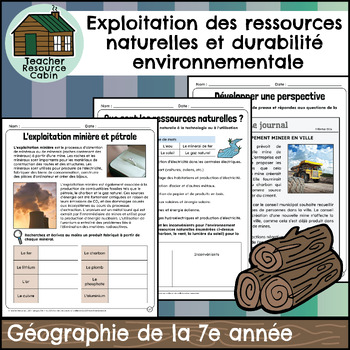 Preview of Exploitation des ressources naturelles (Grade 7 French Geography)