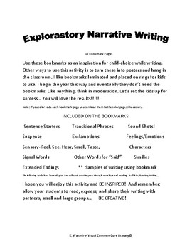 Explorastory Narrative Writing Bookmarks by Kim Waltmire | TpT
