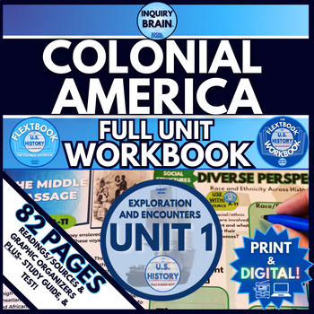 Preview of Unit Workbook Colonial America US History w/ Worksheet Packet, Readings & Test