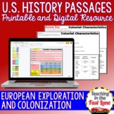 Exploration and Colonization - US History Reading Comprehe