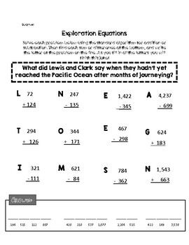 Preview of Exploration Equations - Adding and Subtracting - Lewis and Clark themed