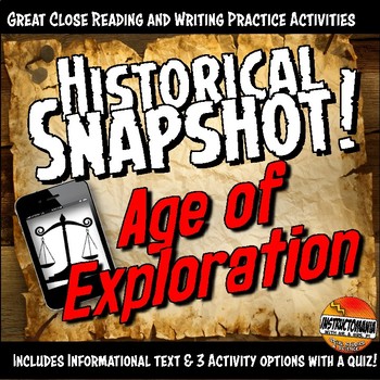 Preview of Exploration Historical Snapshot Close Reading, Map Activity, and Quiz