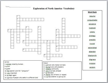 Exploration of North America Crossword by Third Grade Made FUN TPT