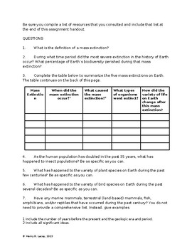 Exploratory Learning Activity: Earth's Mass Extinctions 