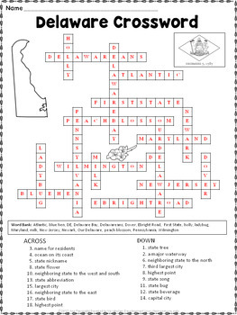 Delaware Crossword Puzzle by Ann Fausnight Teachers Pay Teachers