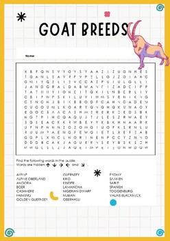 Preview of Explore Goat Breeds: Worksheet, Activity, Word Search Puzzle