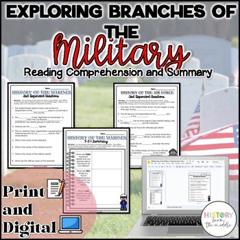 Preview of Explore Military Branches|Veterans Day - Reading & Questions - Print & Digital