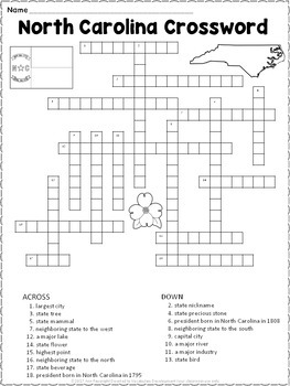 North Carolina Crossword Puzzle By Ann Fausnight Tpt