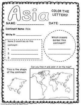 Explore Our World The Continents and Oceans Worksheets by Hugo's Corner