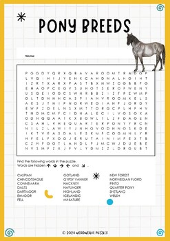 Preview of Explore Pony Breeds with this Engaging Word Search Puzzle Worksheet Activity!