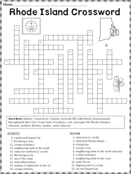 Rhode Island Crossword Puzzle by Ann Fausnight TpT
