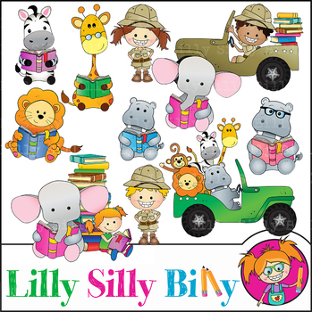 Preview of Explore. Safari Clipart. BLACK AND WHITE & Color Bundle. {Lilly Silly Billy}