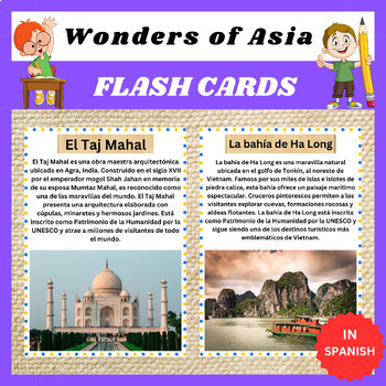 Preview of Explore the Wonders of Asia in Spanish with Printable Flashcards .