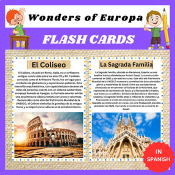 Preview of Explore the Wonders of Europe in Spanish with Printable Flashcards .