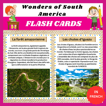 Preview of Explore the Wonders of South America in French with Printable Flashcards .