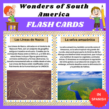 Preview of Explore the Wonders of South America in Spanish with Printable Flashcards .