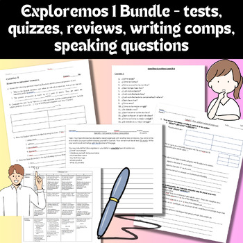 Preview of Exploremos 1 Chapters 1-5  Bundle Tests Quizzes Vocabulary Writing Comp Reviews