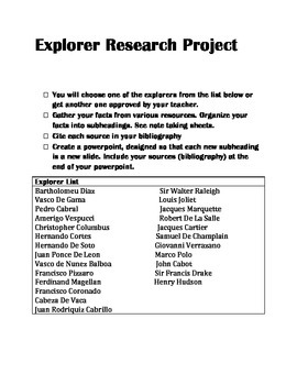 research project on explorers