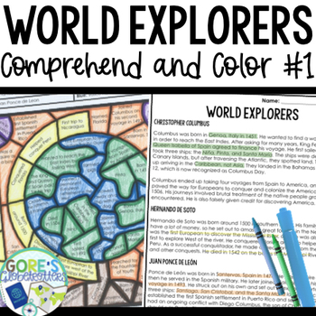 Preview of Explorers | Differentiated Passage and Coloring Activity for Social Studies