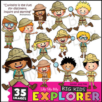 Preview of Explorers BIG Kids - Clipart in BLACK & WHITE/ full color. {Lilly Silly Billy}